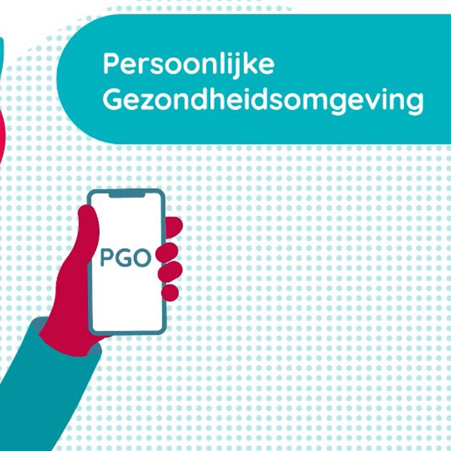 Poppetje kijkt op telefoon met icoon PGO 